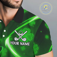 Load image into Gallery viewer, Green shamrock pattern Funny Golf Polo Shirt For Men Custom St Patrick&#39;s Day Lucky men&#39;s golf outfit NQS11134