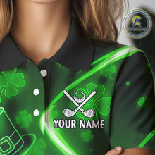 Load image into Gallery viewer, Green shamrock pattern Funny Women Golf Polo Shirts Custom St Patrick&#39;s Day Lucky ladies golf outfit NQS11134