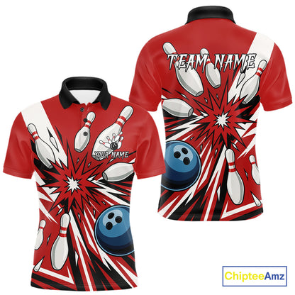 Custom Red Bowling Polo, Quarter Zip Shirts For Men, Team Bowling Uniforms League Shirts NQS11135