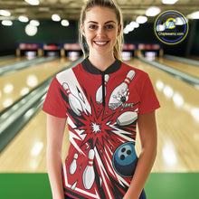 Load image into Gallery viewer, Custom Red Bowling Polo, Quarter Zip Shirts For Women, Team Bowling Uniforms League Shirts NQS11135