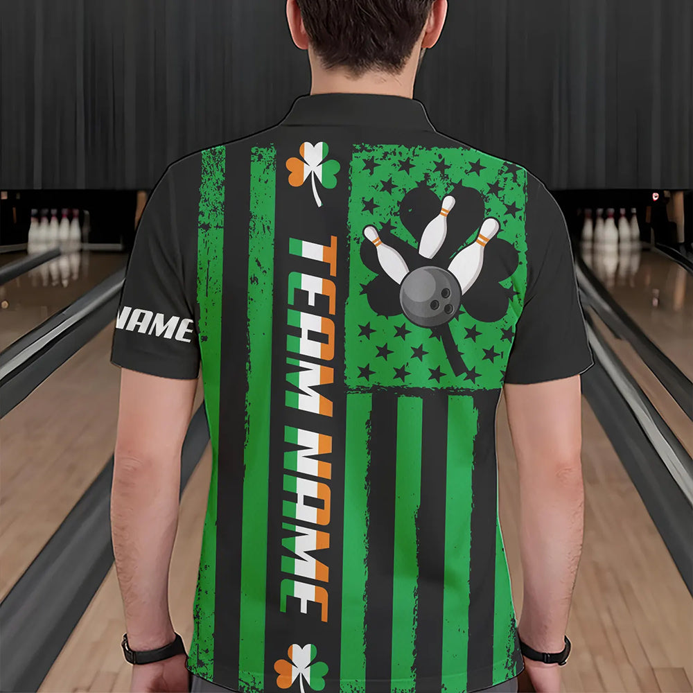 Black and Green American flag Irish Men bowling shirts Custom St Patrick Day Bowling Team Jersey NQS9612