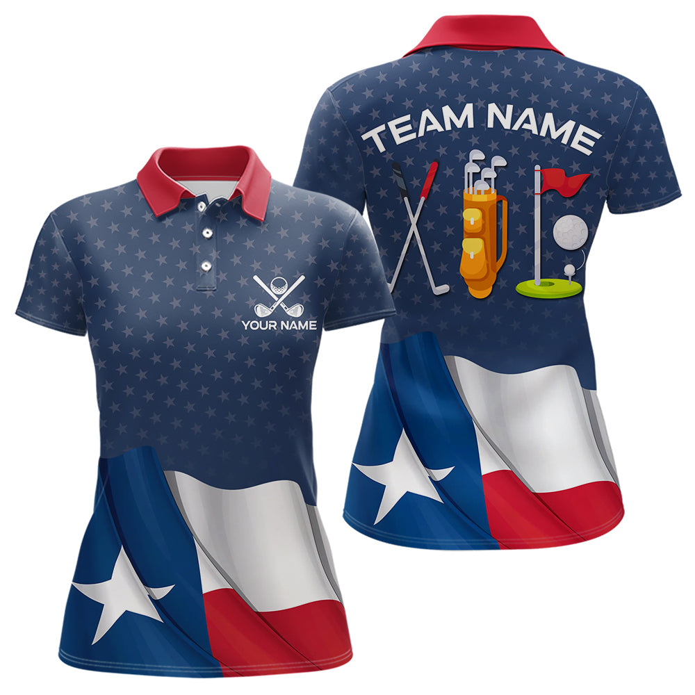 Texas Flag Golf Polo Shirts For Women Custom Team Name ladies golf tops, patriotic golf gifts NQS9769