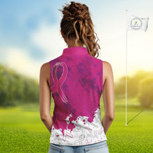 Load image into Gallery viewer, Pink Ribbons pattern Women sleeveless polo shirts custom ladies's breast cancer awareness polo shirts NQS10319