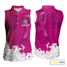 Load image into Gallery viewer, Pink Ribbons pattern Women sleeveless polo shirts custom ladies's breast cancer awareness polo shirts NQS10319