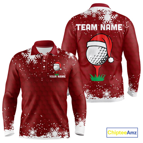Red Christmas Golf Ball snowflake Men's Golf Polo shirts Custom Xmas Team Golf Outfits NQS10950