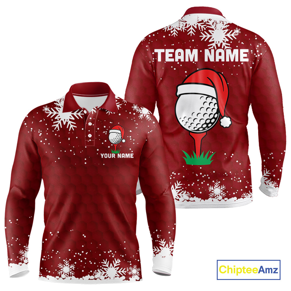 Red Christmas Golf Ball snowflake Men's Golf Polo shirts Custom Xmas Team Golf Outfits NQS10950