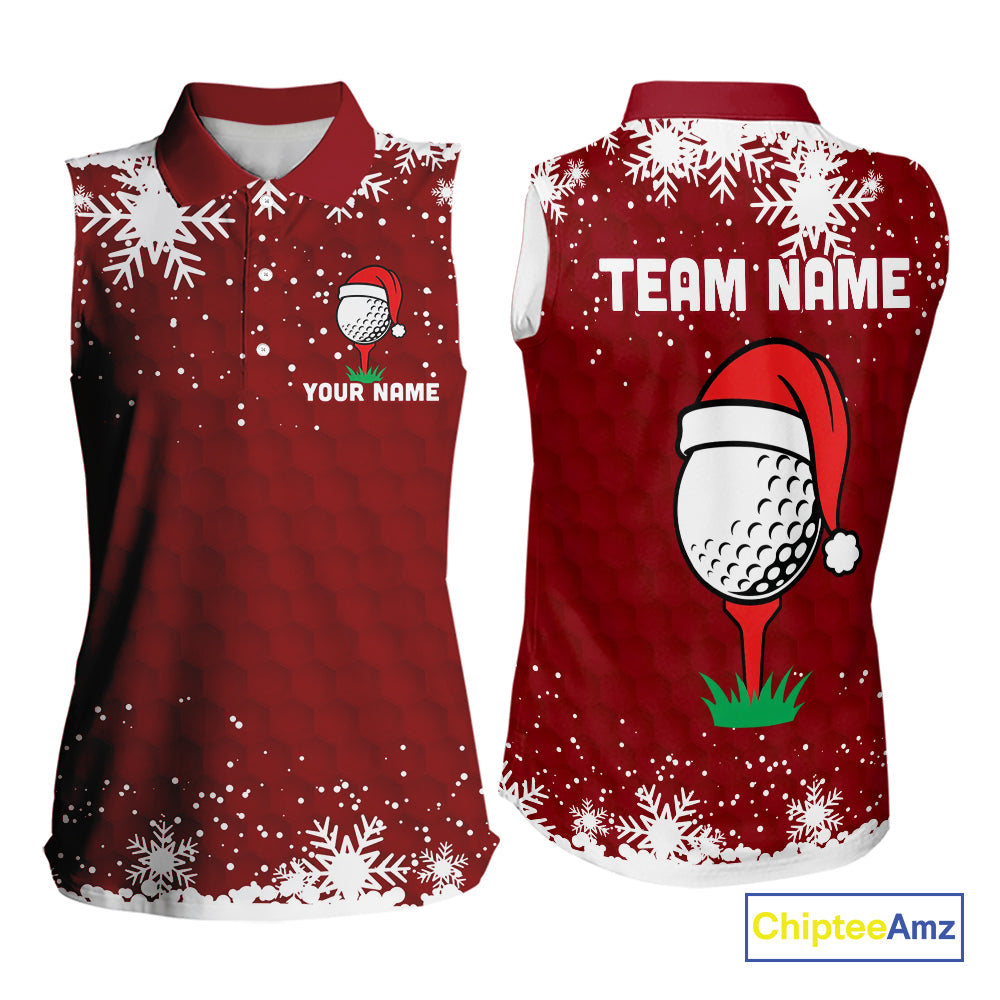 Red Christmas Golf Ball snowflake Women Sleeveless Polo Shirt Custom Xmas Team Golf Outfits NQS10950