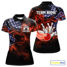 Load image into Gallery viewer, Personalized US Flag Smoke Bowling Shirts For Women Custom Patriotic Team Bowling Jerseys NQS11136