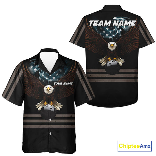 Eagle US Flag Black retro Bowling Hawaiian Shirt Custom patriotic vintage Bowling Team Outfit NQS11141
