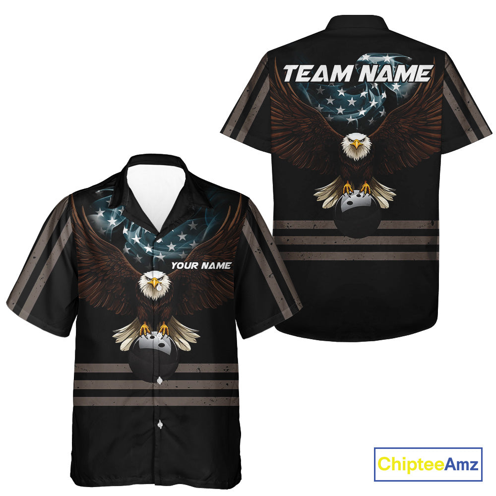 Eagle US Flag Black retro Bowling Hawaiian Shirt Custom patriotic vintage Bowling Team Outfit NQS11141