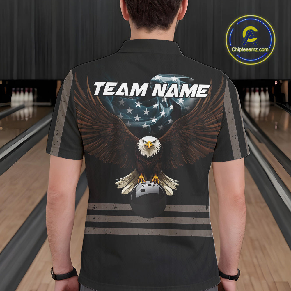 Eagle US Flag Black retro Bowling Shirts For Men Custom patriotic vintage Bowling Team Outfits NQS11141