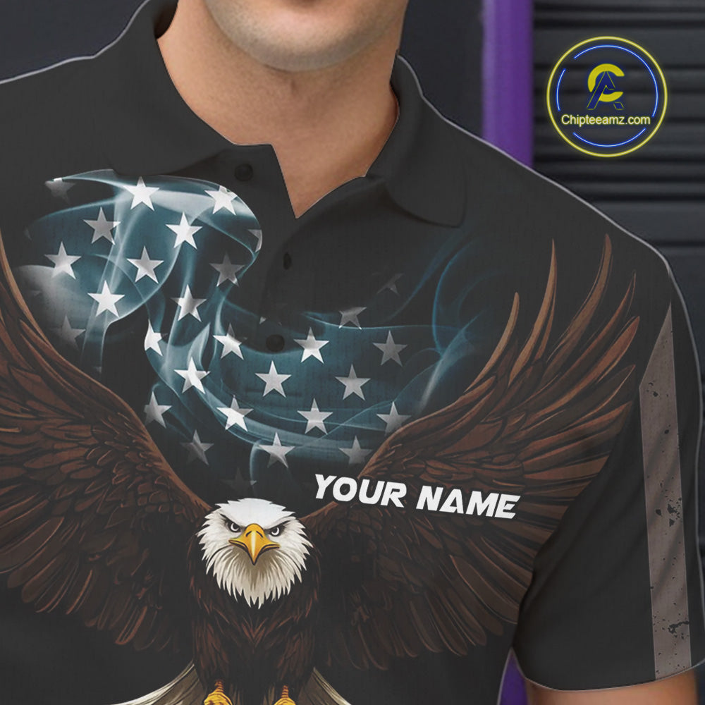 Eagle US Flag Black retro Bowling Shirts For Men Custom patriotic vintage Bowling Team Outfits NQS11141