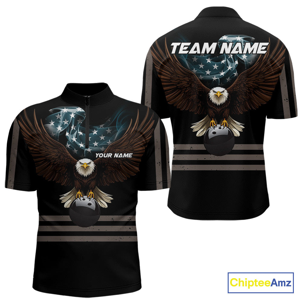Eagle US Flag Black retro Bowling Shirts For Men Custom patriotic vintage Bowling Team Outfits NQS11141