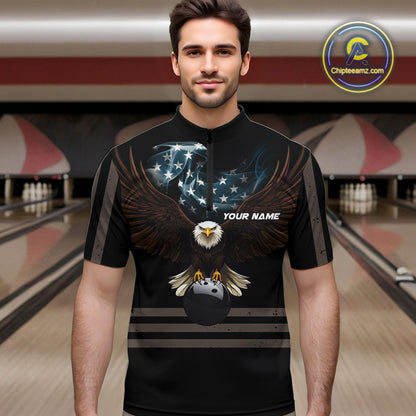 Eagle US Flag Black retro Bowling Shirts For Men Custom patriotic vintage Bowling Team Outfits NQS11141