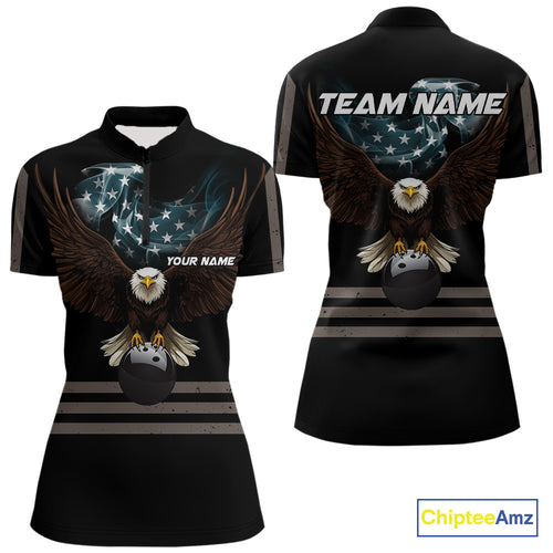 Eagle US Flag Black retro Bowling Shirts For Women Custom patriotic vintage Bowling Team Outfits NQS11141
