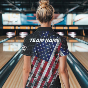 Smoke American Flag Black Bowling Camo shirts for Women Custom patriotic Team bowling jersey NQS9779