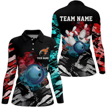 Load image into Gallery viewer, Black camo smoke Bowling ball pins Custom Women Bowling Polo, Quarter Zip shirt, Team Bowling Jerseys NQS7690