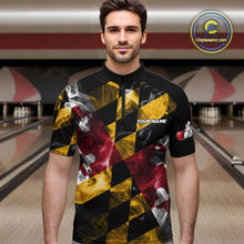 Load image into Gallery viewer, Smoke Maryland Flag Black Bowling Polo, 1/4 Zip shirt for men Custom patriotic Team bowling jersey NQS10322