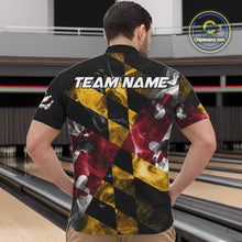 Load image into Gallery viewer, Smoke Maryland Flag Black Bowling Polo, 1/4 Zip shirt for men Custom patriotic Team bowling jersey NQS10322