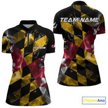Load image into Gallery viewer, Smoke Maryland Flag Black Bowling Polo, 1/4 Zip shirt for Women Custom patriotic Team bowling jersey NQS10322
