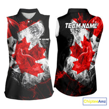 Load image into Gallery viewer, Smoke Canadian Flag Black Bowling Sleeveless Polo shirt Custom patriotic Team bowling jersey NQS10323