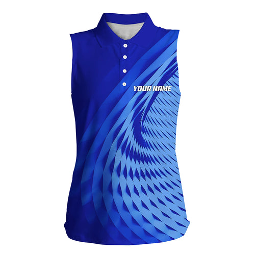 Women sleeveless polo shirt custom blue pattern sport golf attire for women, personalized golf gifts NQS6243