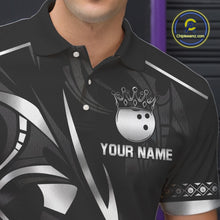 Load image into Gallery viewer, Black and Silver crown Bowling ball Polo, Quarter Zip Shirts for Men Custom Bowling Team jerseys NQS10537