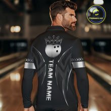 Load image into Gallery viewer, Black and Silver crown Bowling ball Polo, Quarter Zip Shirts for Men Custom Bowling Team jerseys NQS10537