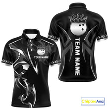 Load image into Gallery viewer, Black and Silver crown Bowling ball Polo, Quarter Zip Shirts for Men Custom Bowling Team jerseys NQS10537