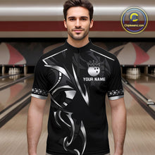 Load image into Gallery viewer, Black and Silver crown Bowling ball Polo, Quarter Zip Shirts for Men Custom Bowling Team jerseys NQS10537