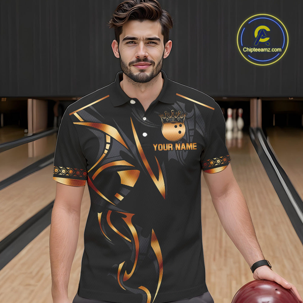 Black and Orange crown Bowling ball Polo, Quarter Zip Shirts for Men Custom Bowling Team jerseys NQS10538