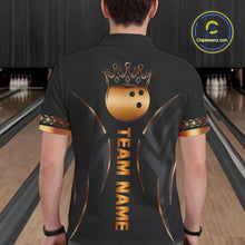 Load image into Gallery viewer, Black and Orange crown Bowling ball Polo, Quarter Zip Shirts for Men Custom Bowling Team jerseys NQS10538