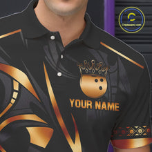 Load image into Gallery viewer, Black and Orange crown Bowling ball Polo, Quarter Zip Shirts for Men Custom Bowling Team jerseys NQS10538
