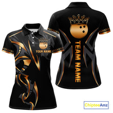 Load image into Gallery viewer, Black and Orange crown Bowling ball Polo, Quarter Zip Shirts for Women Custom Bowling Team jerseys NQS10538