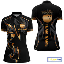 Load image into Gallery viewer, Black and Orange crown Bowling ball Polo, Quarter Zip Shirts for Women Custom Bowling Team jerseys NQS10538