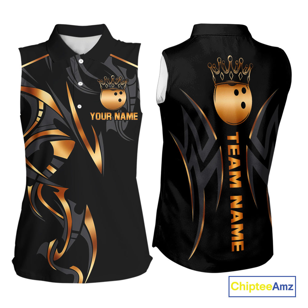 Black and Orange crown Bowling sleeveless polo Shirt Custom Bowling Team jerseys NQS10538