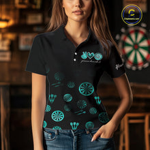 Load image into Gallery viewer, Personalized Turquoise Black Camo Darts Shirts For Women Custom Peace Love Darts Team Jerseys NQS10542