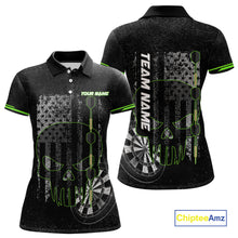 Load image into Gallery viewer, Black &amp; White grunge American Flag Skull Women Darts Shirt Custom patriotic Team Darts Jersey | Green NQS10748