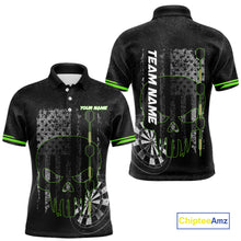 Load image into Gallery viewer, Black &amp; White grunge American Flag Skull Mens Darts Shirt Custom patriotic Team Darts Jersey | Green NQS10748