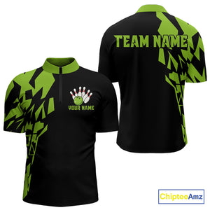 Black And Green Camo Custom Bowling Shirts For Men, Bowling Team Shirts NQS10753