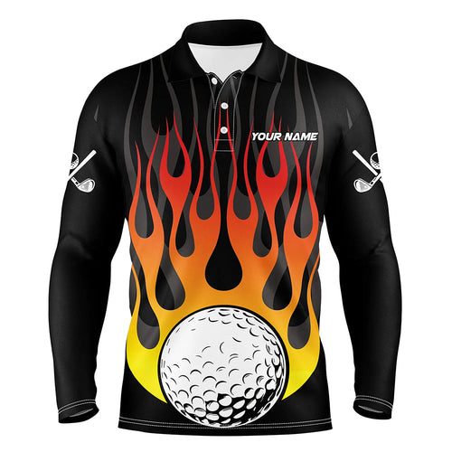 Orange Flame Golf Ball Black Men golf polo shirt custom golf tops for Men, gifts for the golfer NQS8813
