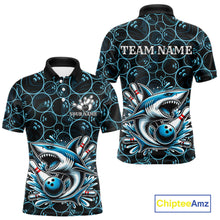 Load image into Gallery viewer, Black and Blue Camo Shark Bowling Polo, Quarter Zip Shirt For Men Custom Team Shark Bowling jerseys NQS11338