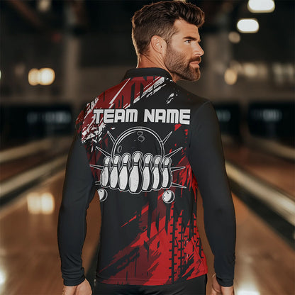 Black and Red Mens bowling shirts Custom retro bowling ball and pins bowling team league jerseys NQS9454