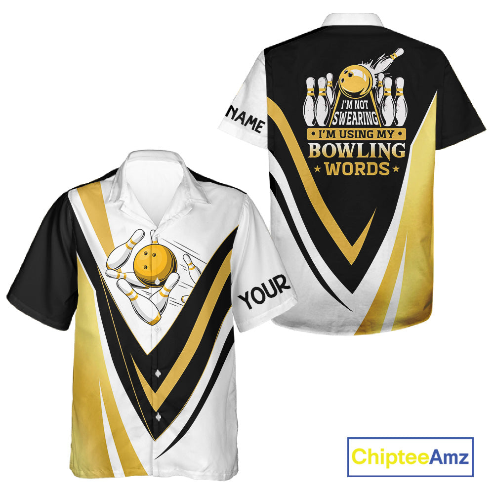 Custom Funny Bowling Hawaiian Shirts I'm not swearing, I'm using my bowling words Gold bowl shirts NQS11548