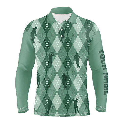 Mens golf polo shirts custom Green argyle pattern golf clothes for men, unique golf gifts NQS7699