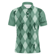Load image into Gallery viewer, Mens golf polo shirts custom Green argyle pattern golf clothes for men, unique golf gifts NQS7699