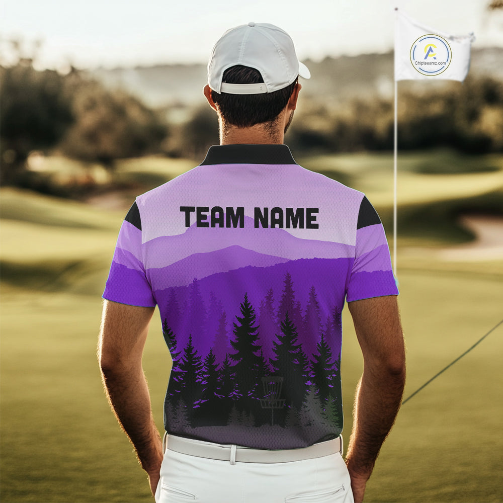Purple pattern forest Mens Disc golf polo shirts Custom team disc golf jerseys for men NQS10028