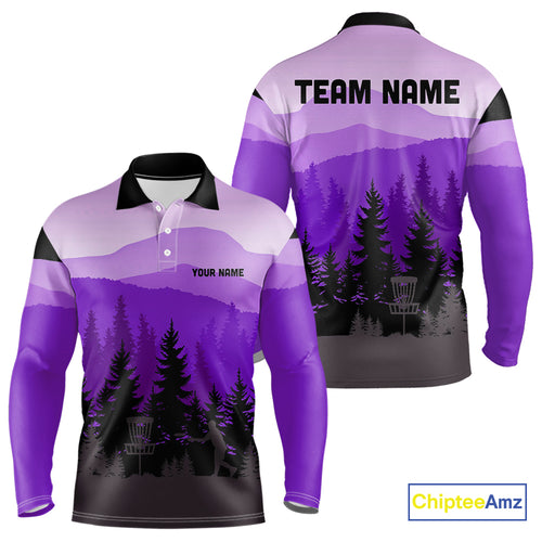 Purple pattern forest Mens Disc golf polo shirts Custom team disc golf jerseys for men NQS10028