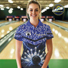 Load image into Gallery viewer, Blue camo Lightning Thunder Bowling Shirts For Women Custom Team 1/4 Zip, Polo style bowling shirts NQS10962