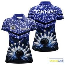 Load image into Gallery viewer, Blue camo Lightning Thunder Bowling Shirts For Women Custom Team 1/4 Zip, Polo style bowling shirts NQS10962